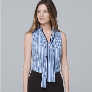 WHBM Blue Tie Neck Striped Blouse Size 2